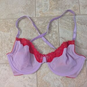 Elegant Lavender and Red Lace Bra